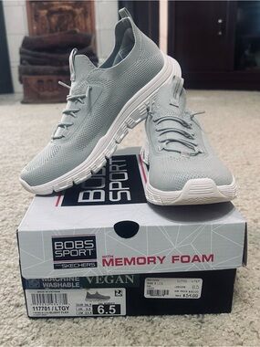 Skechers BOBS Sport Slip-On Sneakers in Light Gray and White